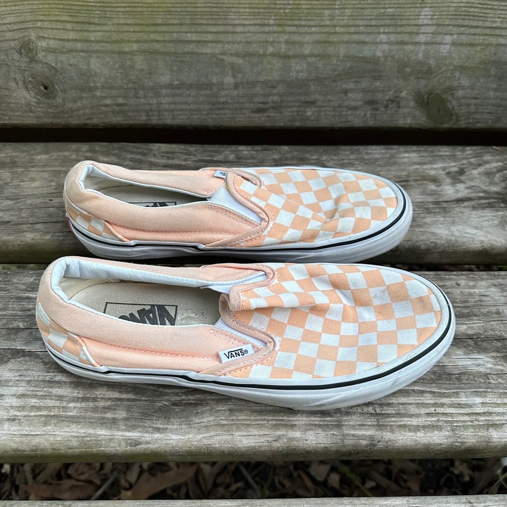 Vans Classic Slip On Peach White Checkerboard Skate Sneakers Womens 7.5 Mens 6.0 - Picture 8 of 8